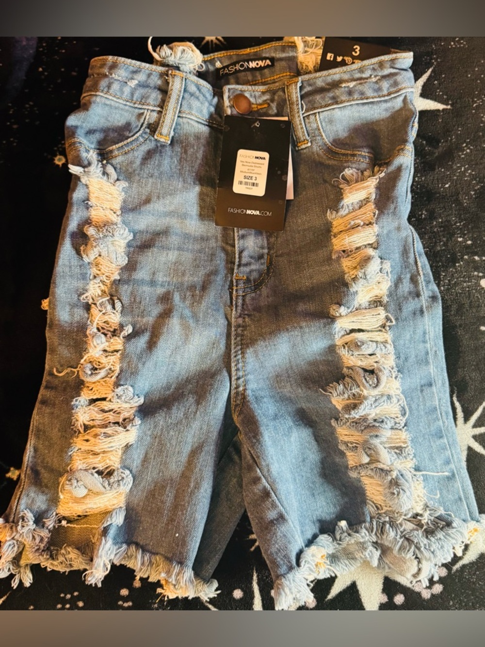 Fashion Nova Light Blue Distressed Denim Shorts